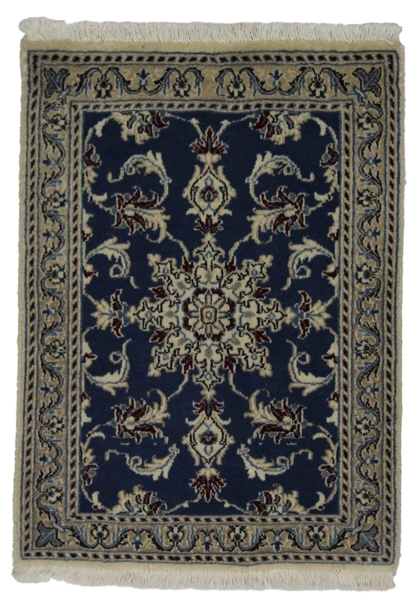 Canvello Hand Made Formal Medallion Silkroad Nain 12 Line Rug - 1'10'' X 2'8'' - Canvello