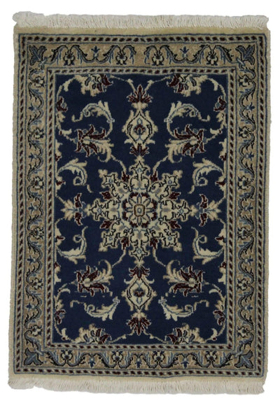 Canvello Hand Made Formal Medallion Silkroad Nain 12 Line Rug - 1'10'' X 2'8'' - Canvello