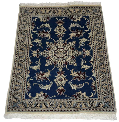 Canvello Hand Made Formal Medallion Silkroad Nain 12 Line Rug - 1'10'' X 2'8'' - Canvello