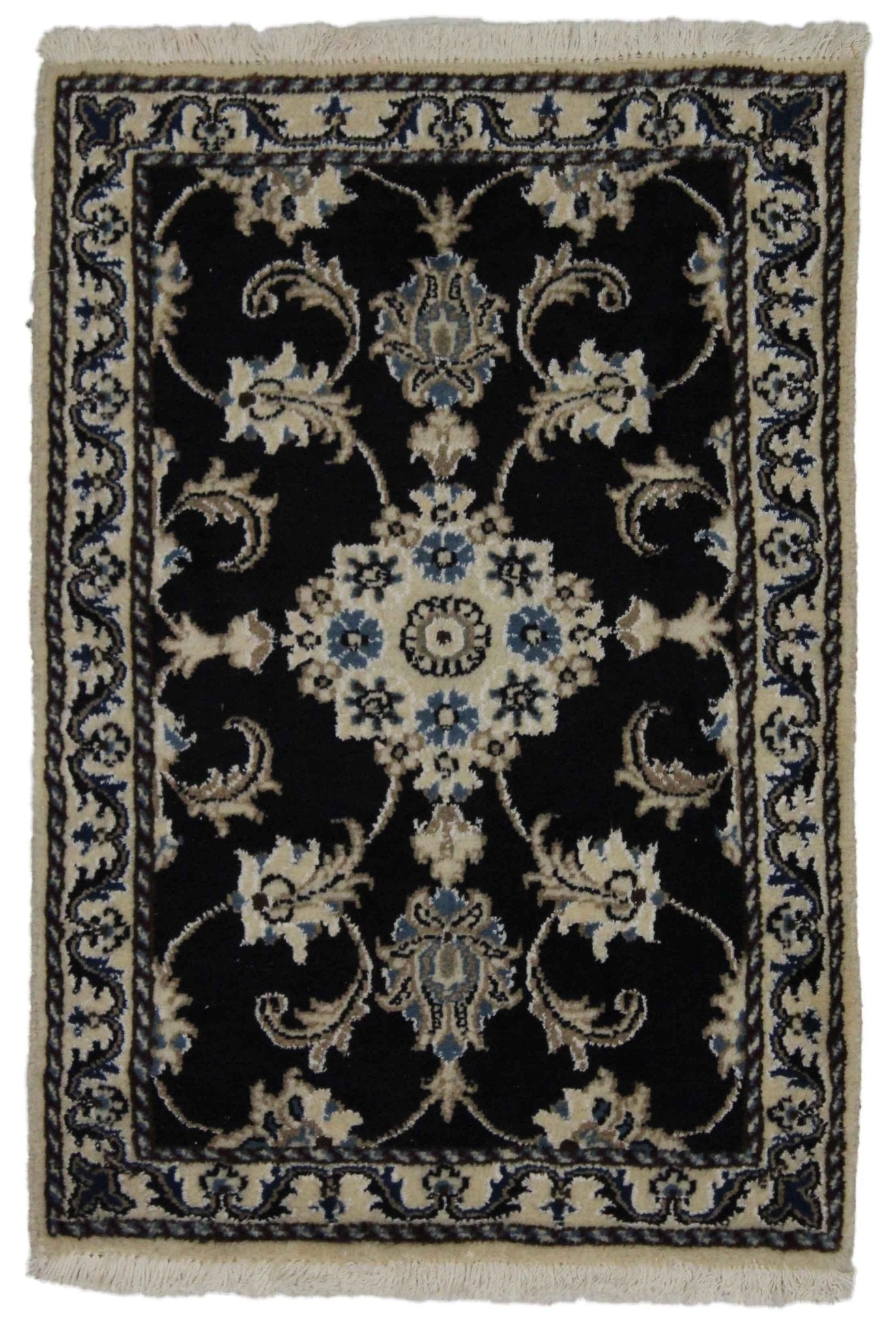 Canvello Hand Made Formal Medallion Silkroad Nain 12 Line Rug - 1'10'' X 3'0'' - Canvello