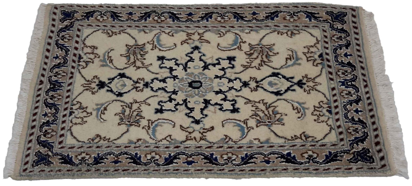 Canvello Hand Made Formal Medallion Silkroad Nain 12 Line Rug - 1'8'' X 2'10'' - Canvello