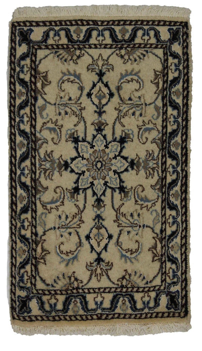 Canvello Hand Made Formal Medallion Silkroad Nain 12 Line Rug - 1'8'' X 2'10'' - Canvello