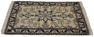 Canvello Hand Made Formal Medallion Silkroad Nain 12 Line Rug - 1'8'' X 2'10'' - Canvello