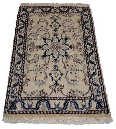 Canvello Hand Made Formal Medallion Silkroad Nain 12 Line Rug - 1'8'' X 2'10'' - Canvello