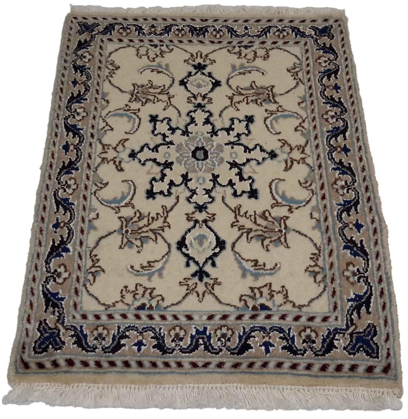 Canvello Hand Made Formal Medallion Silkroad Nain 12 Line Rug - 1'8'' X 2'10'' - Canvello