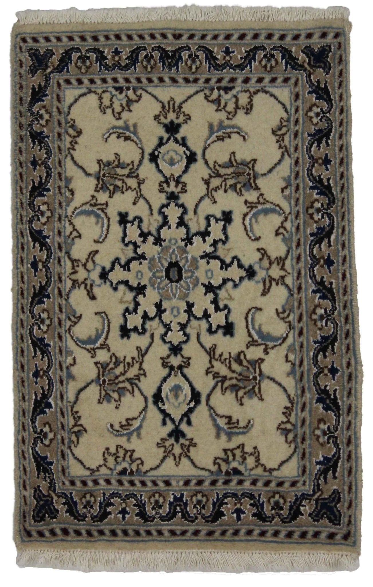 Canvello Hand Made Formal Medallion Silkroad Nain 12 Line Rug - 1'8'' X 2'10'' - Canvello