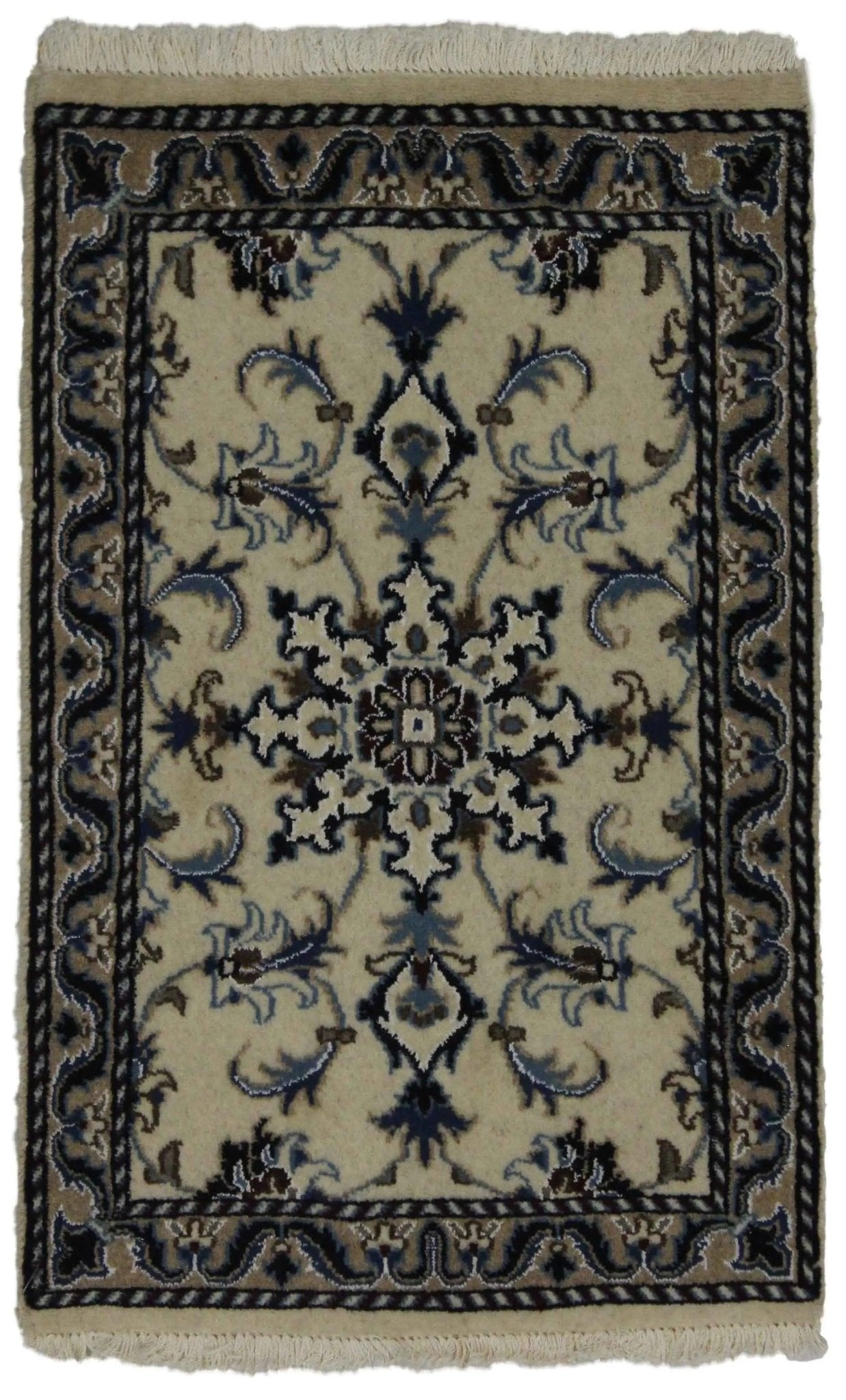 Canvello Hand Made Formal Medallion Silkroad Nain 12 Line Rug - 1'9'' X 2'0'' - Canvello