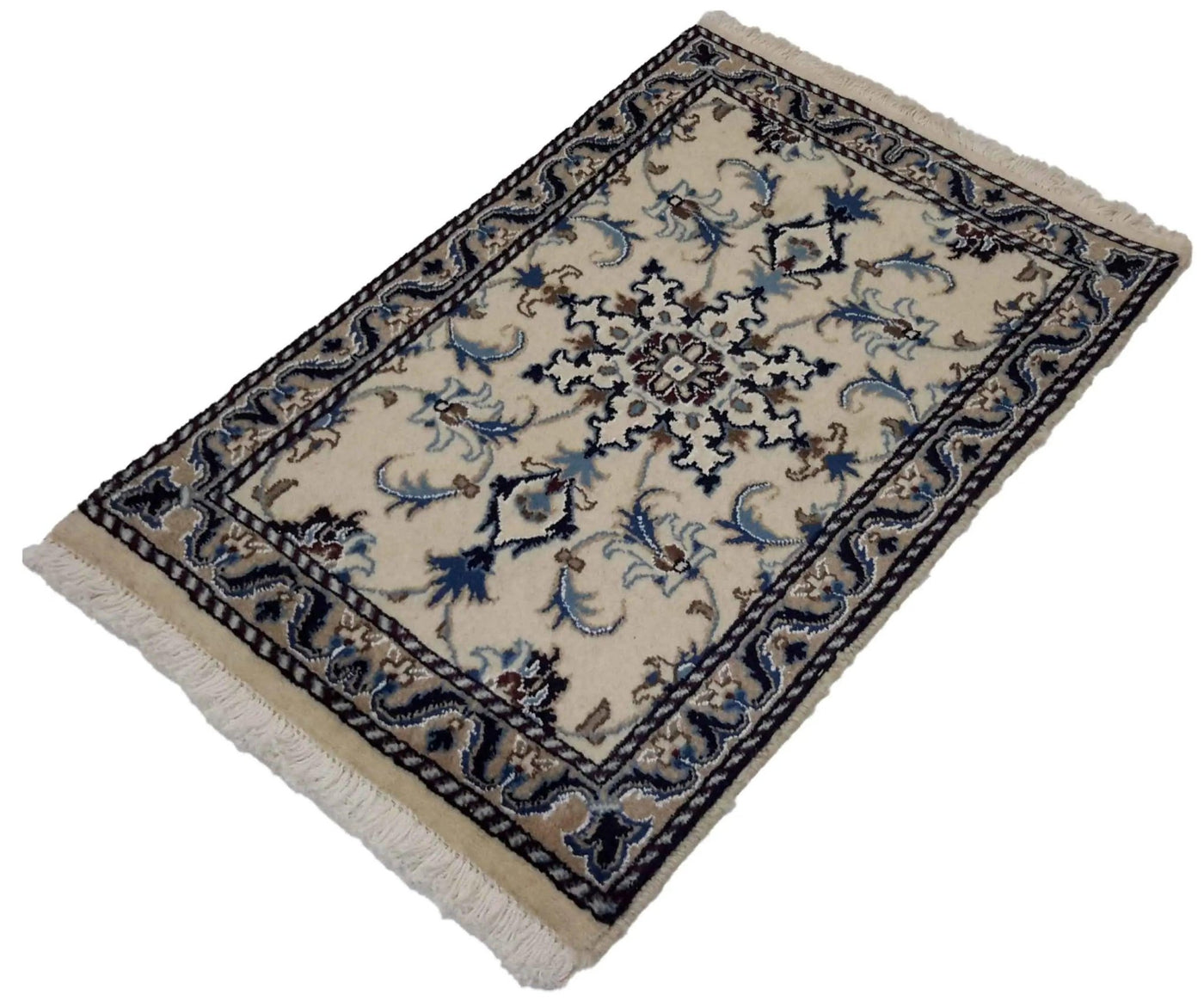 Canvello Hand Made Formal Medallion Silkroad Nain 12 Line Rug - 1'9'' X 2'0'' - Canvello