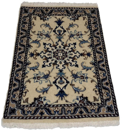 Canvello Hand Made Formal Medallion Silkroad Nain 12 Line Rug - 1'9'' X 2'0'' - Canvello