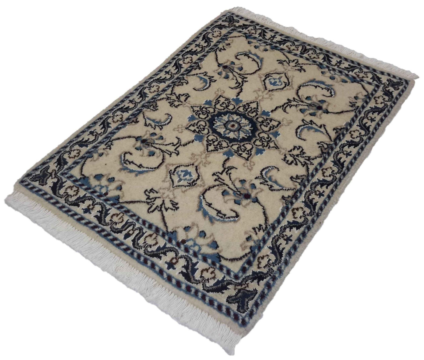 Canvello Hand Made Formal Medallion Silkroad Nain 12 Line Rug - 1'9'' X 2'8'' - Canvello