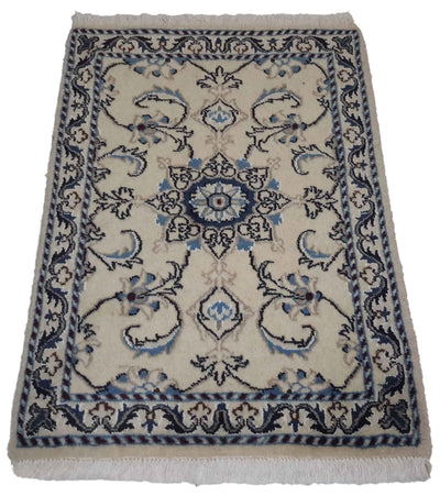 Canvello Hand Made Formal Medallion Silkroad Nain 12 Line Rug - 1'9'' X 2'8'' - Canvello