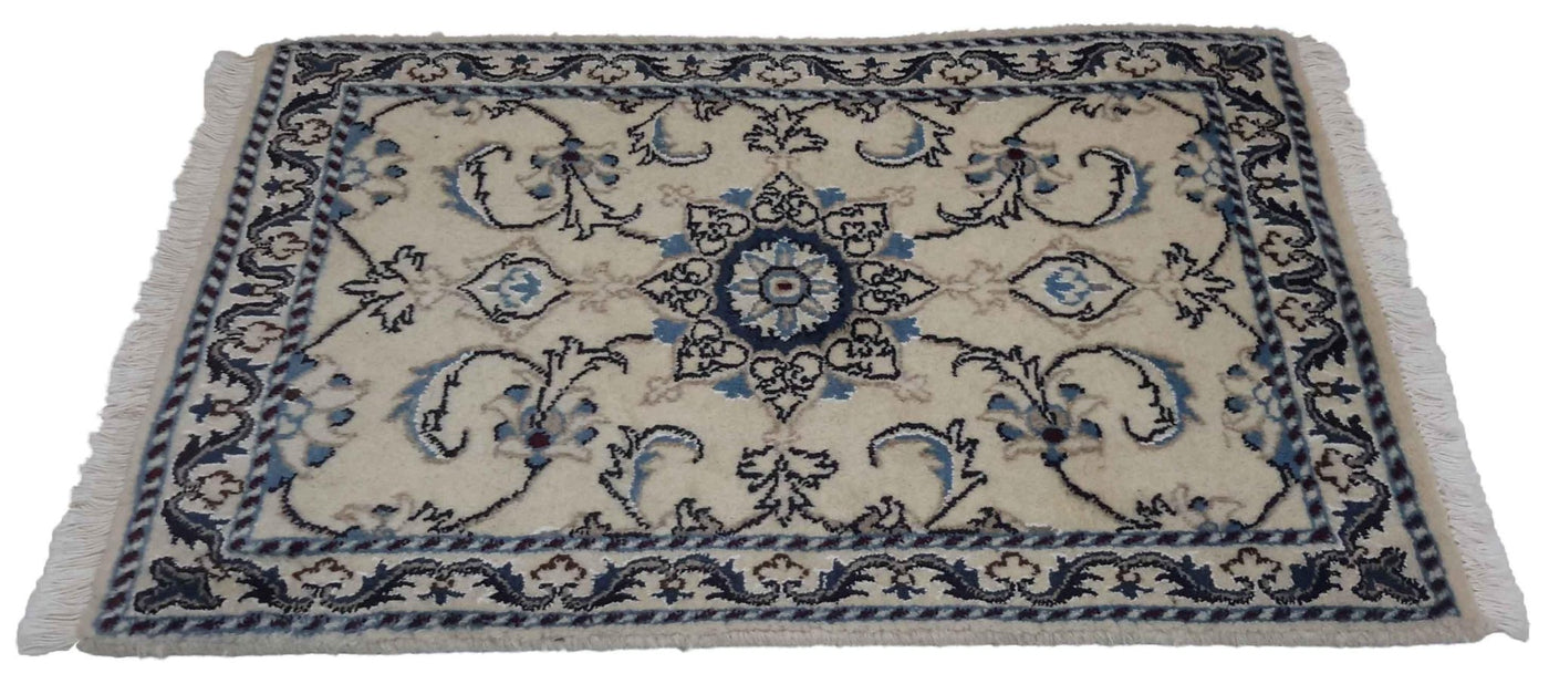 Canvello Hand Made Formal Medallion Silkroad Nain 12 Line Rug - 1'9'' X 2'8'' - Canvello