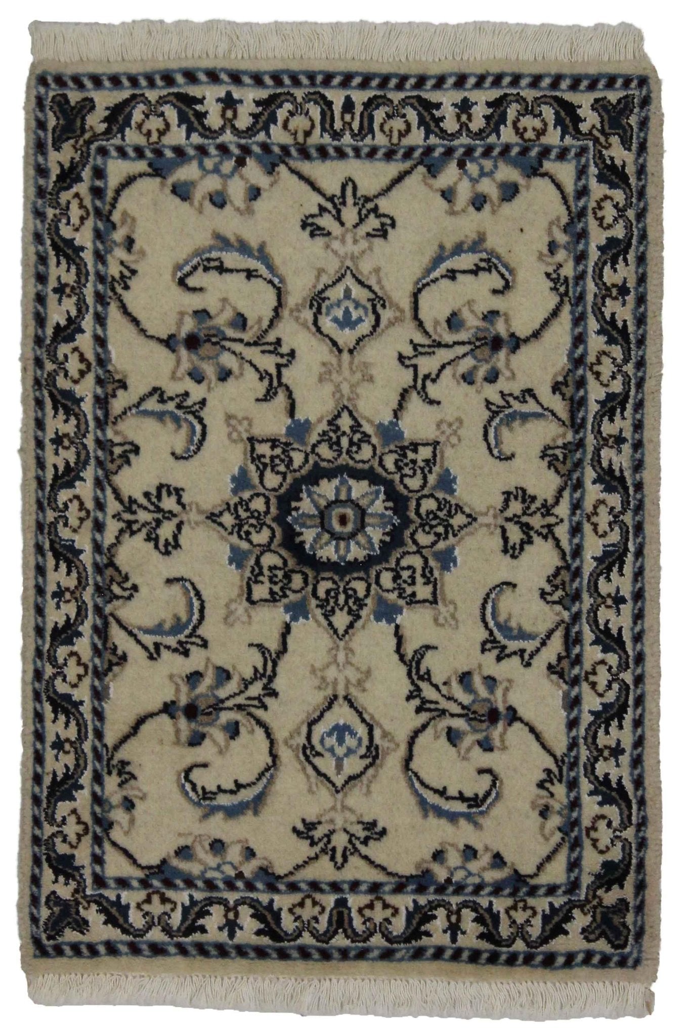 Canvello Hand Made Formal Medallion Silkroad Nain 12 Line Rug - 1'9'' X 2'8'' - Canvello