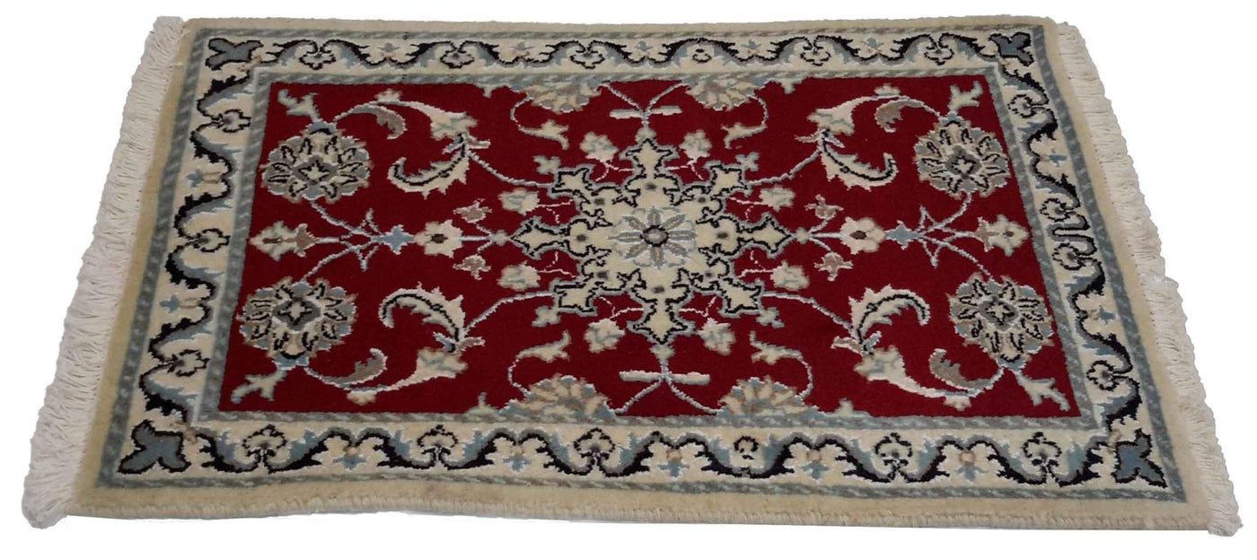 Canvello Hand Made Formal Medallion Silkroad Nain 12 Line Rug - 2'0'' X 3'0'' - Canvello