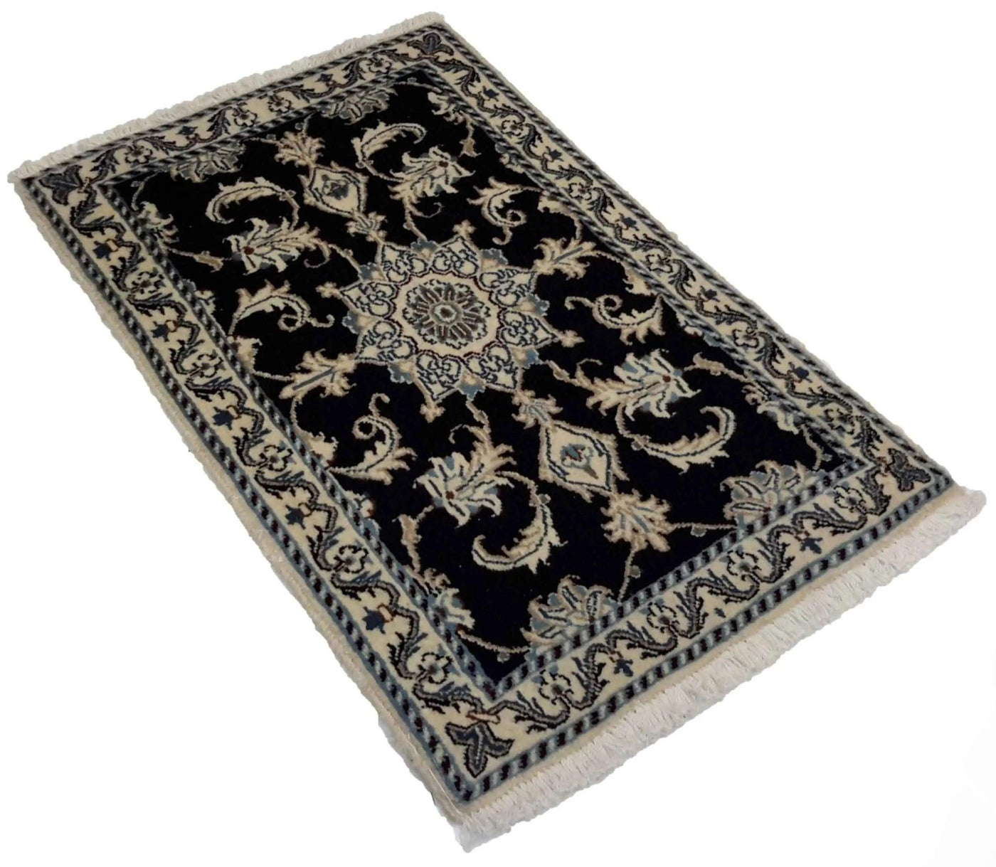 Canvello Hand Made Formal Medallion Silkroad Nain 12 Line Rug - 2'0'' X 3'1'' - Canvello