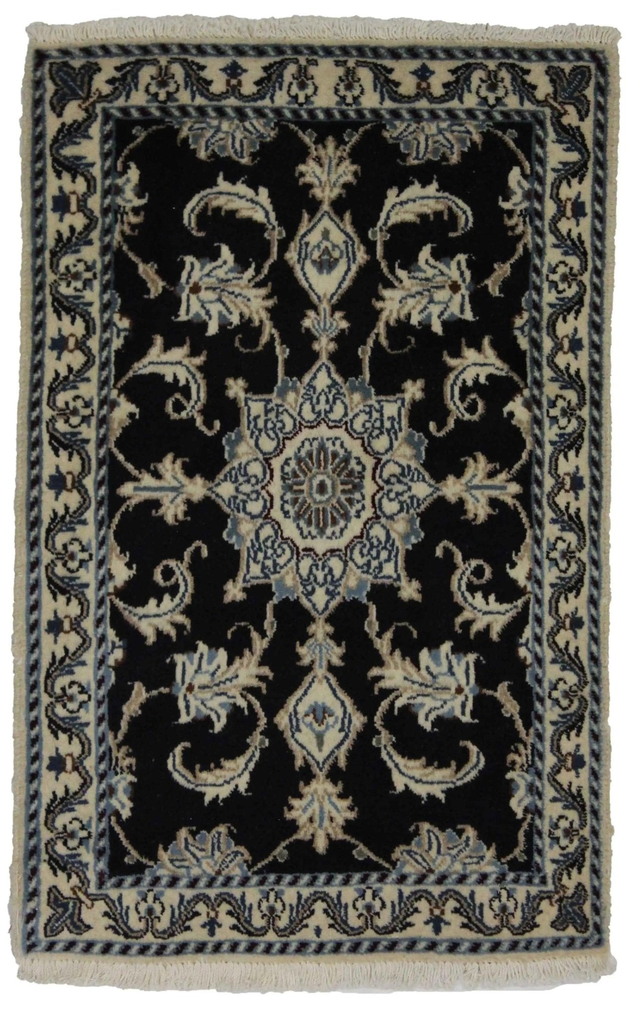 Canvello Hand Made Formal Medallion Silkroad Nain 12 Line Rug - 2'0'' X 3'1'' - Canvello