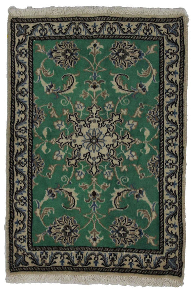 Canvello Hand Made Formal Medallion Silkroad Nain 12 Line Rug - 2'2'' X 2'10'' - Canvello