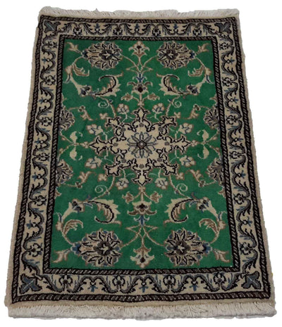 Canvello Hand Made Formal Medallion Silkroad Nain 12 Line Rug - 2'2'' X 2'10'' - Canvello