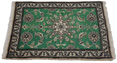 Canvello Hand Made Formal Medallion Silkroad Nain 12 Line Rug - 2'2'' X 2'10'' - Canvello