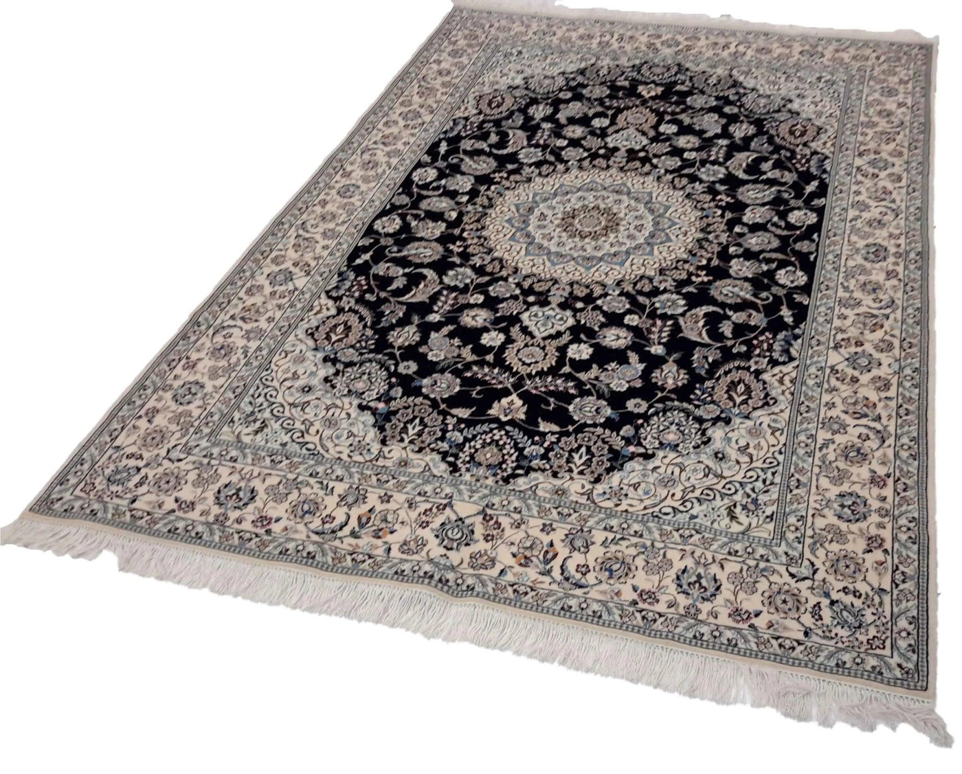 Canvello Hand Made Formal Medallion Silkroad Nain 6 Line Rug - 4'10'' X 7'2'' - Canvello