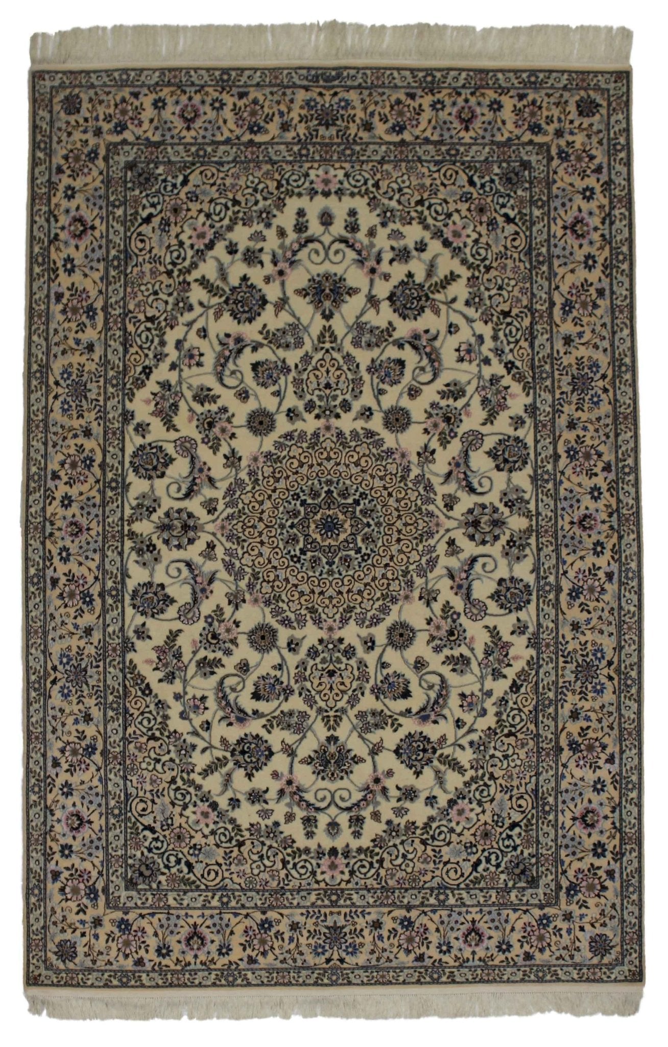 Canvello Hand Made Formal Medallion Silkroad Nain 6 Line Rug - 5'1'' X 7'10'' - Canvello