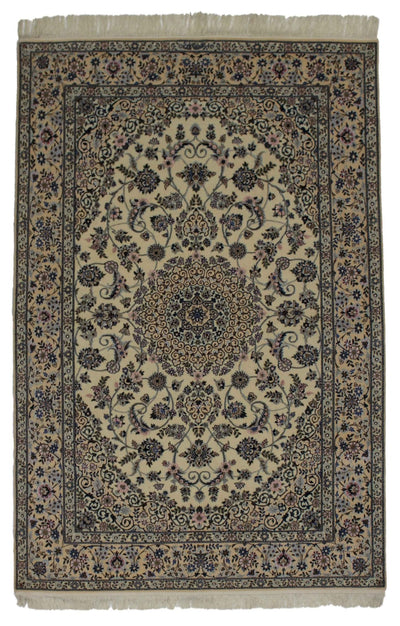 Canvello Hand Made Formal Medallion Silkroad Nain 6 Line Rug - 5'1'' X 7'10'' - Canvello