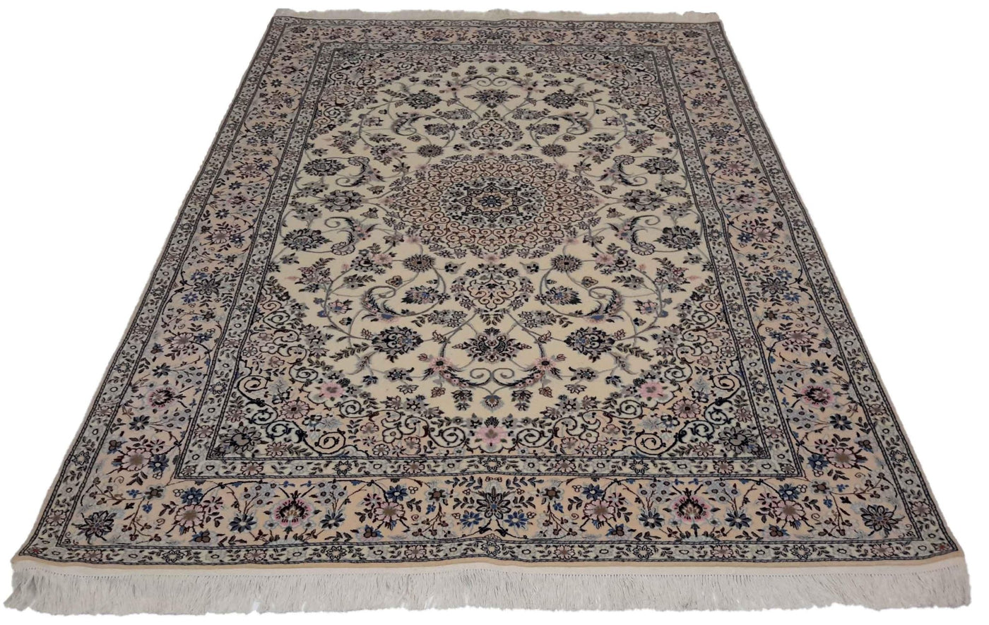 Canvello Hand Made Formal Medallion Silkroad Nain 6 Line Rug - 5'1'' X 7'10'' - Canvello