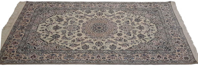 Canvello Hand Made Formal Medallion Silkroad Nain 6 Line Rug - 5'1'' X 7'10'' - Canvello