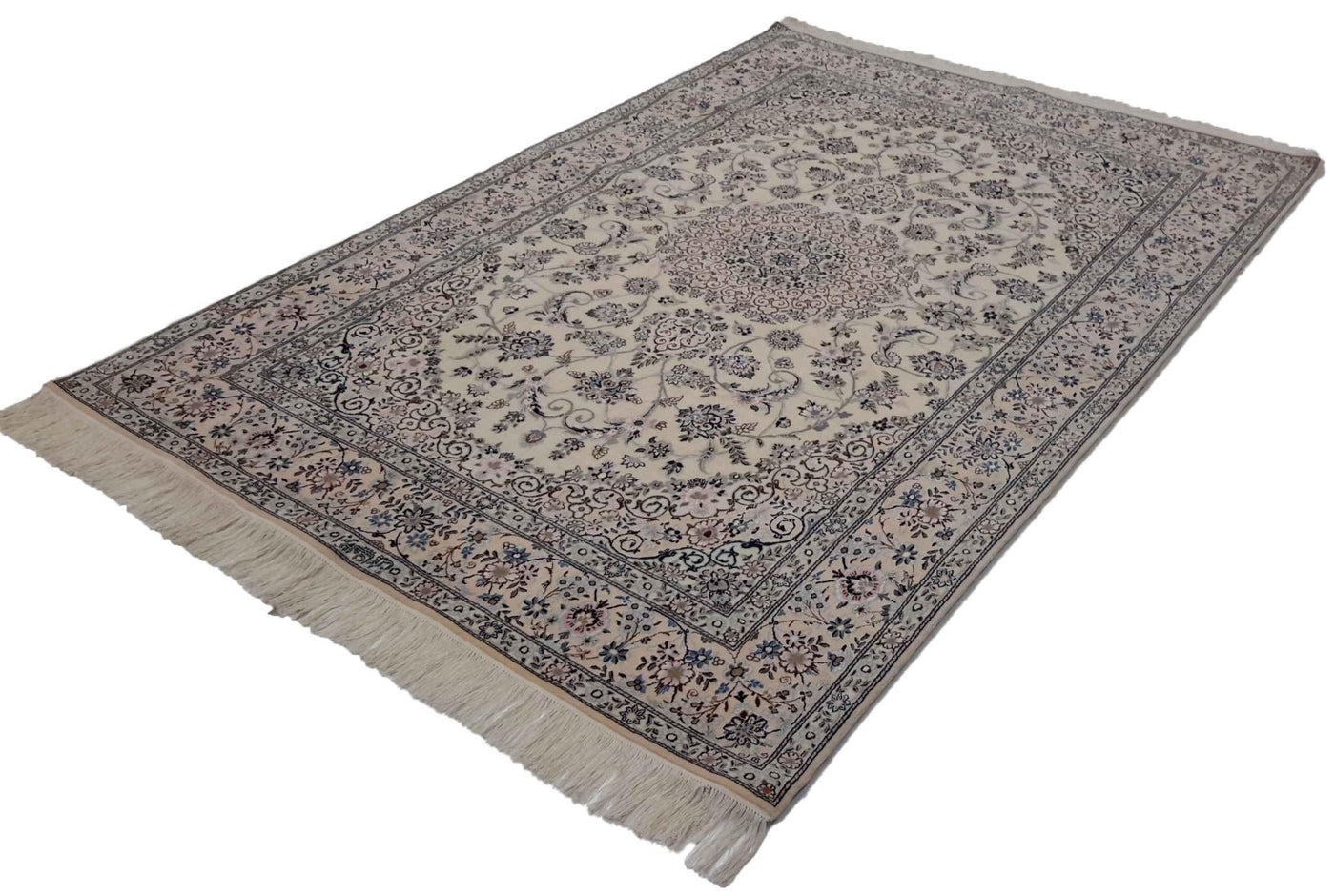 Canvello Hand Made Formal Medallion Silkroad Nain 6 Line Rug - 5'1'' X 7'10'' - Canvello