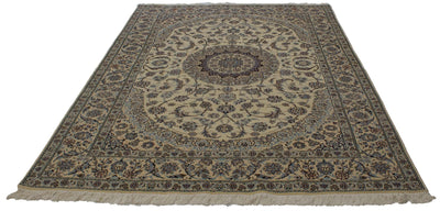 Canvello Hand Made Formal Medallion Silkroad Nain 6 Line Rug - 6'8'' X 10'0'' - Canvello