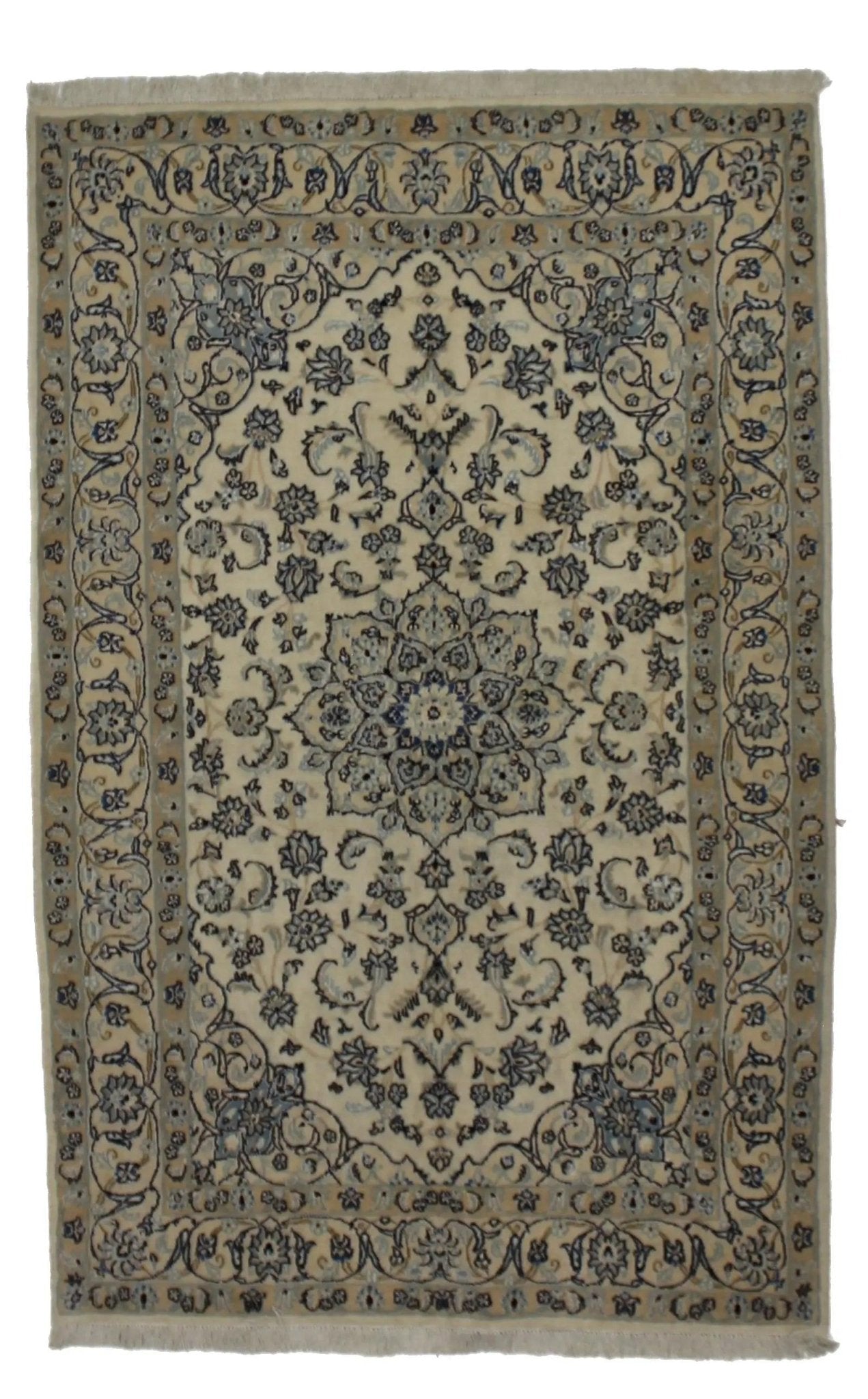 Canvello Hand Made Formal Medallion Silkroad Nain 9 Line Rug - 4'4'' X 6'8'' - Canvello