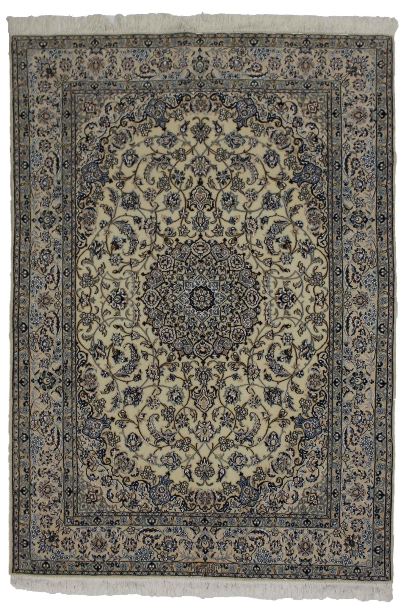 Canvello Hand Made Formal Medallion Silkroad Nain 9 Line Rug - 5'5'' X 7'8'' - Canvello