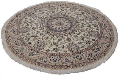 Canvello Hand Made Formal Medallion Silkroad Nain 9 Line Rug - 8'1'' X 8'1'' - Canvello