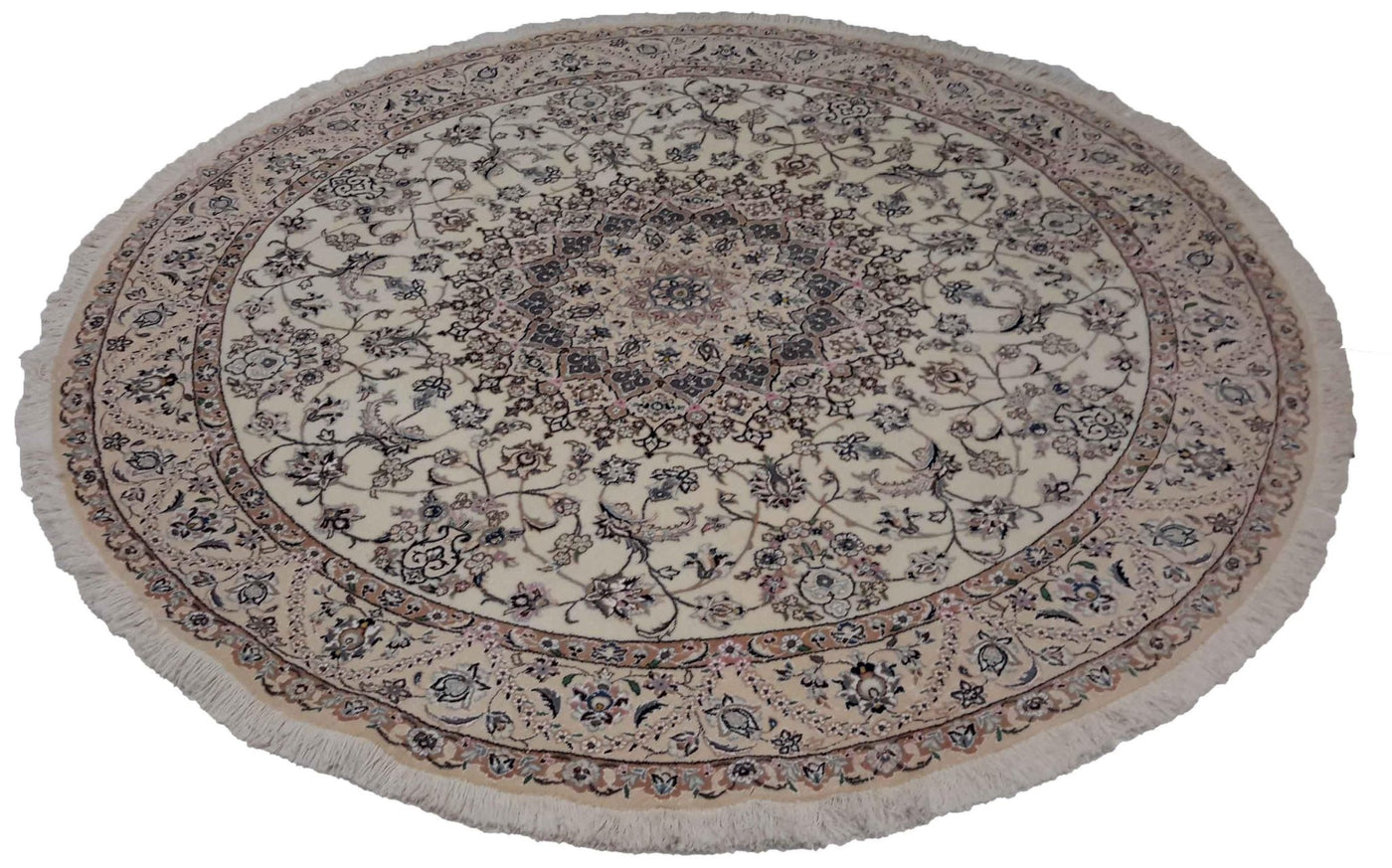 Canvello Hand Made Formal Medallion Silkroad Nain 9 Line Rug - 8'1'' X 8'1'' - Canvello