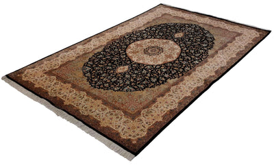 Canvello Hand Made Formal Medallion Silkroad Qum Rug - 5'0'' X 7'11'' - Canvello