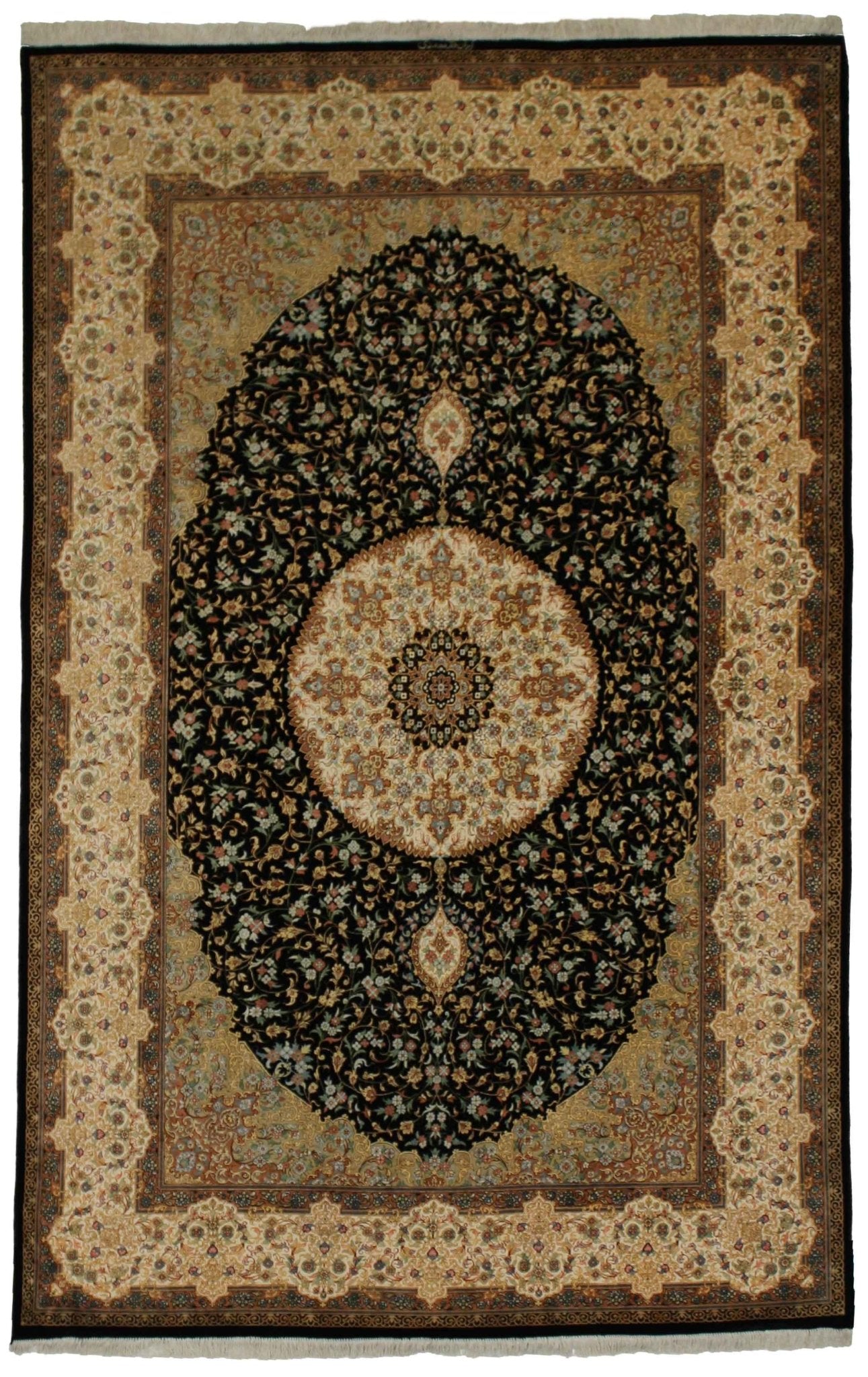 Canvello Hand Made Formal Medallion Silkroad Qum Rug - 5'0'' X 7'11'' - Canvello