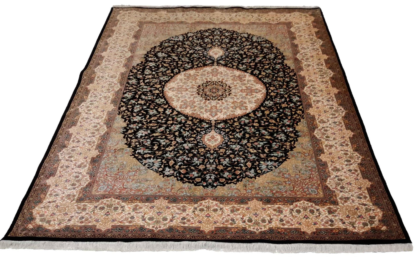 Canvello Hand Made Formal Medallion Silkroad Qum Rug - 5'0'' X 7'11'' - Canvello