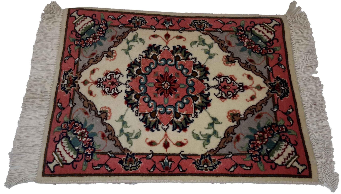 Canvello Hand Made Formal Medallion Silkroad Tabriz Rug - 1'0'' X 1'4'' - Canvello