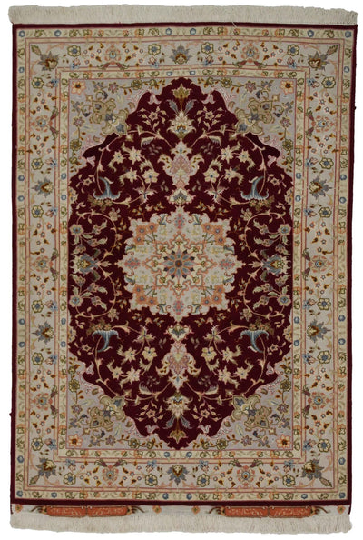 Canvello Hand Made Formal Medallion Silkroad Tabriz Rug - 3'4'' X 5'0'' - Canvello