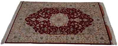 Canvello Hand Made Formal Medallion Silkroad Tabriz Rug - 3'4'' X 5'0'' - Canvello