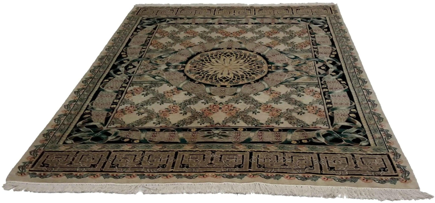 Canvello Hand Made Formal Medallion Sino Abuson Rug - 6'0'' X 9'2'' - Canvello