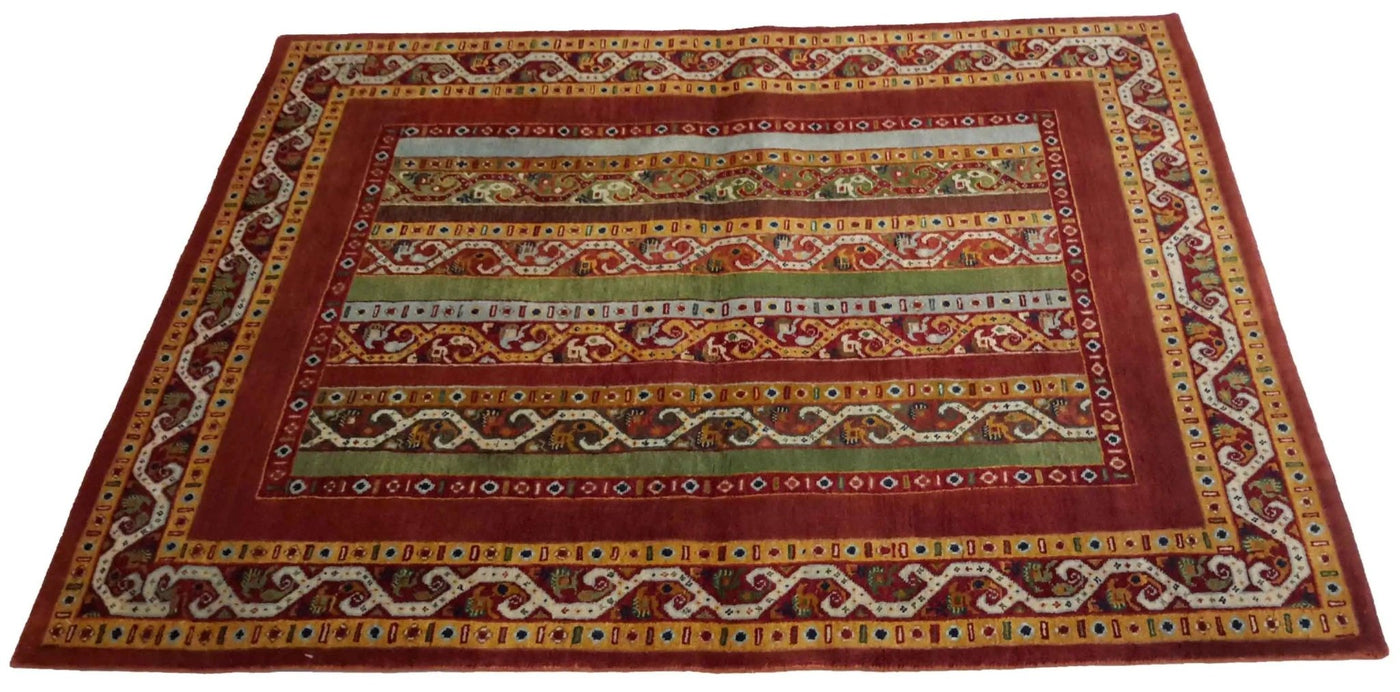 Canvello Hand Made Modern All Over Indo Gabbeh Rug - 4'0'' X 5'0'' - Canvello