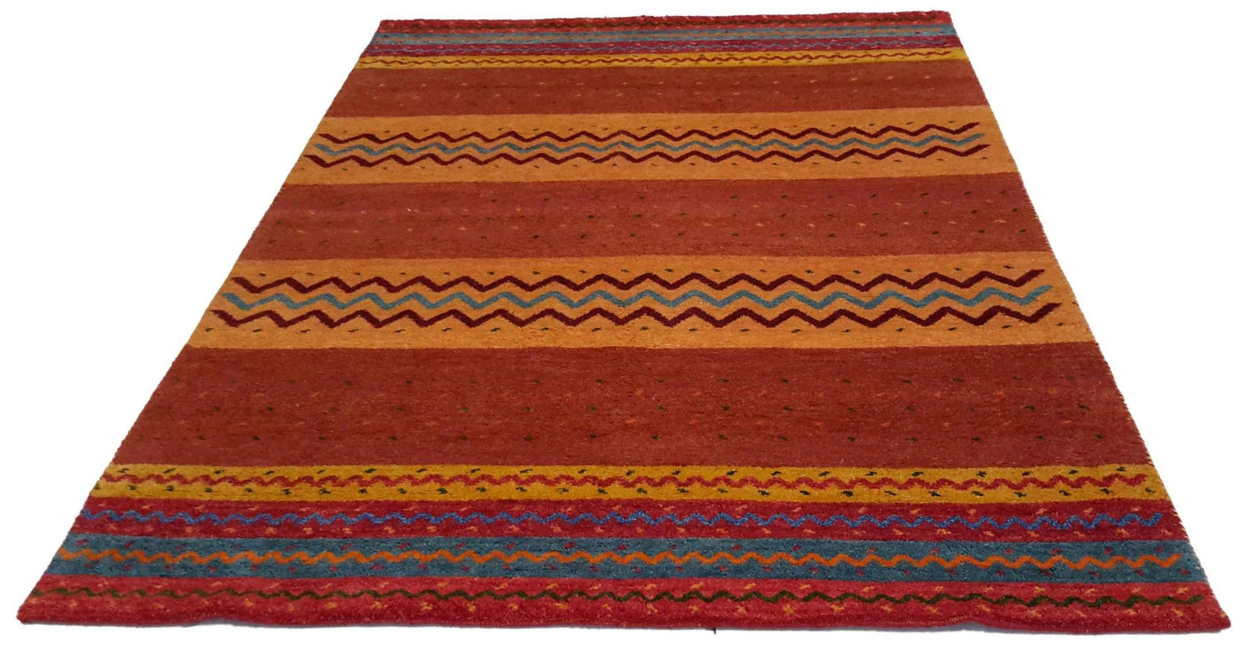 Canvello Hand Made Modern All Over Indo Gabbeh Rug - 5'6'' X 8'0'' - Canvello