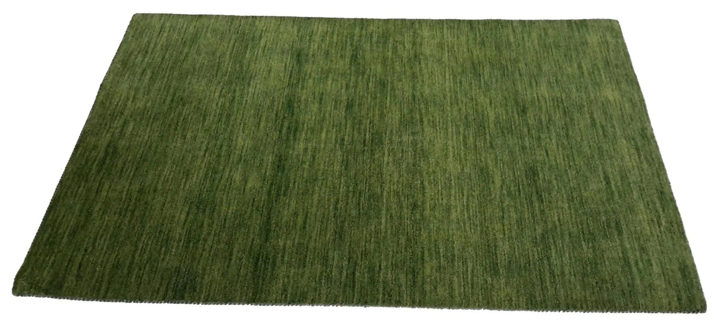 Canvello Hand Made Modern Indo All Over Green Background Green Border 100% Wool on Cotton - 4'1 '' X 6'0'' - Canvello