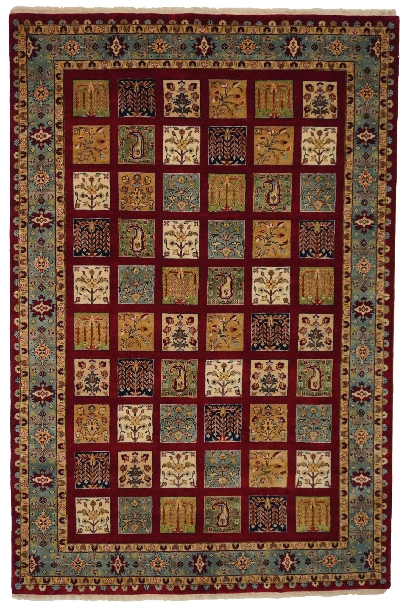 Canvello Hand Made Modern Panel Indo Tabriz Rug - 6'6'' X 9'9'' - Canvello