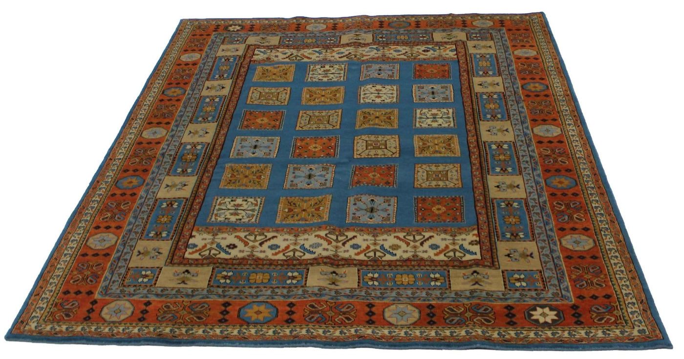 Canvello Hand Made Modern Panel Indo Tabriz Rug - 6'8'' X 9'9'' - Canvello