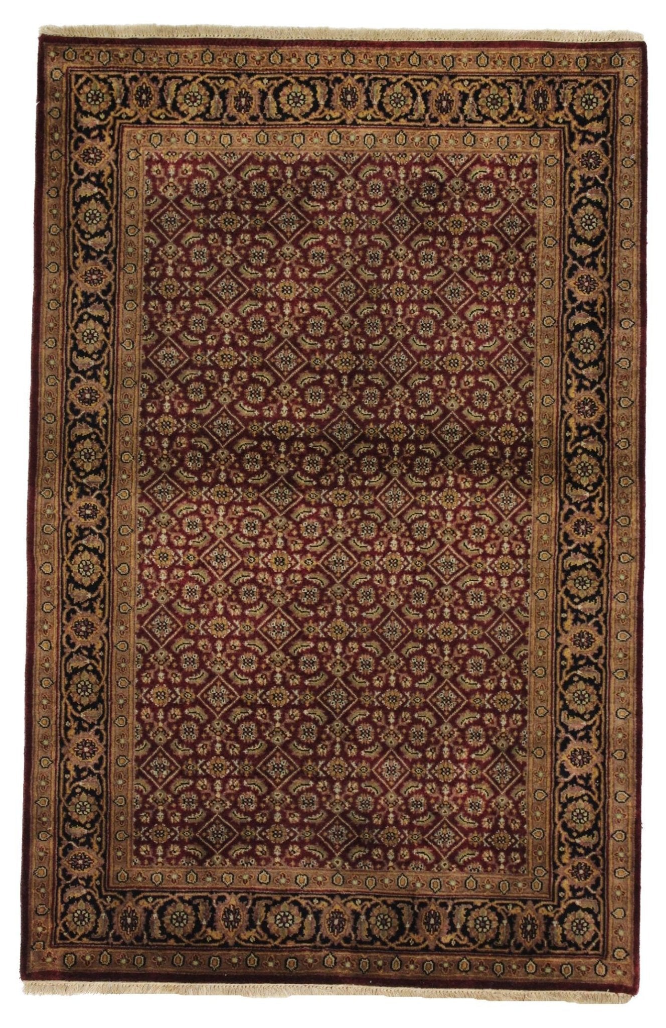 Canvello Hand Made Traditional All Over Indo Herati Rug - 4'0'' X 6'1'' - Canvello