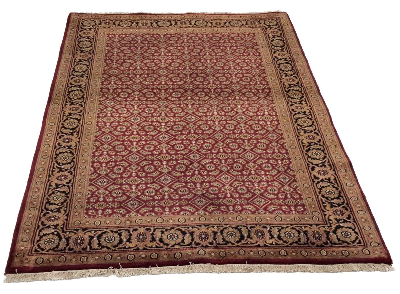 Canvello Hand Made Traditional All Over Indo Herati Rug - 4'0'' X 6'1'' - Canvello