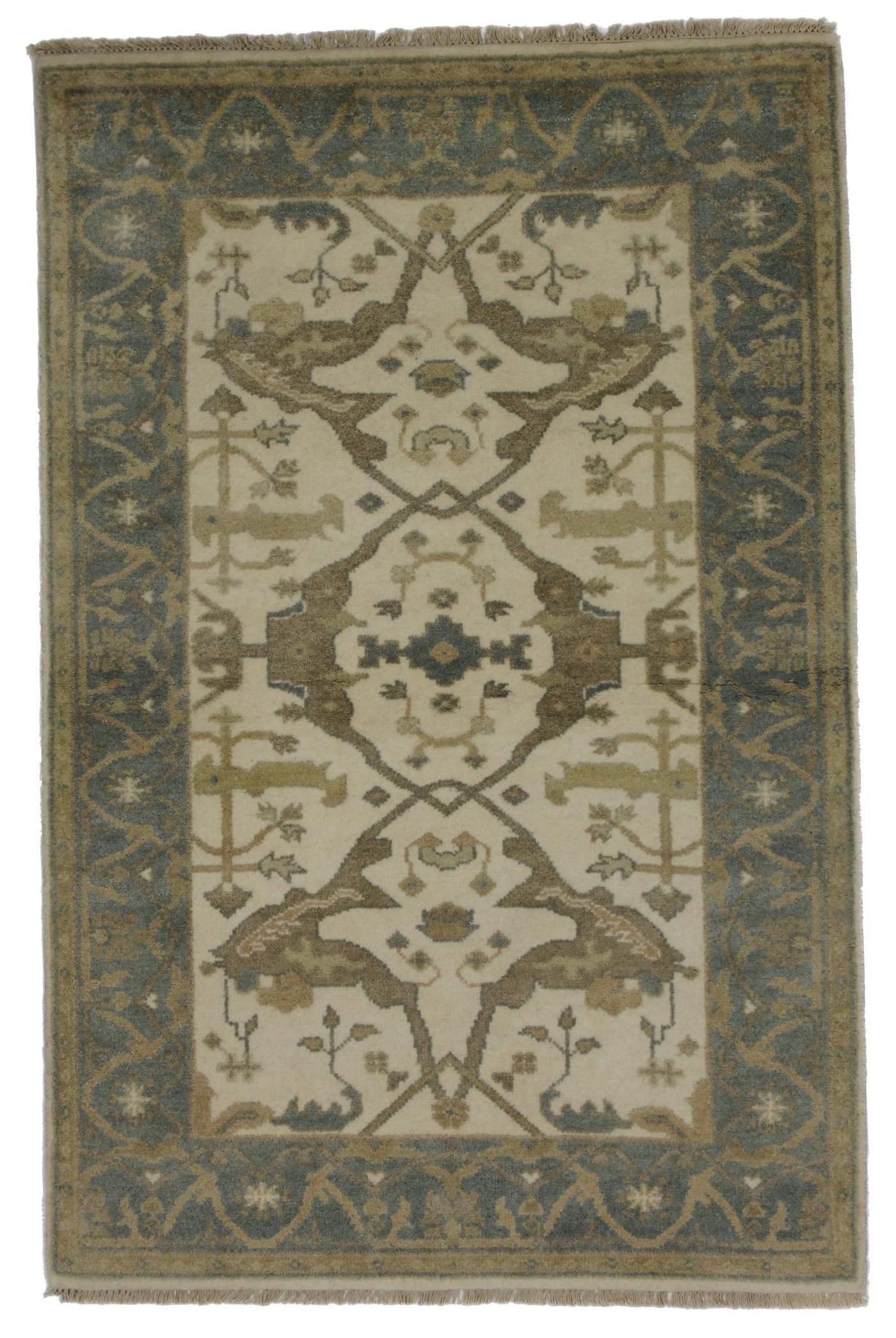 Canvello Hand Made Traditional All Over Indo Oushak Rug - 4'0'' X 6'0''