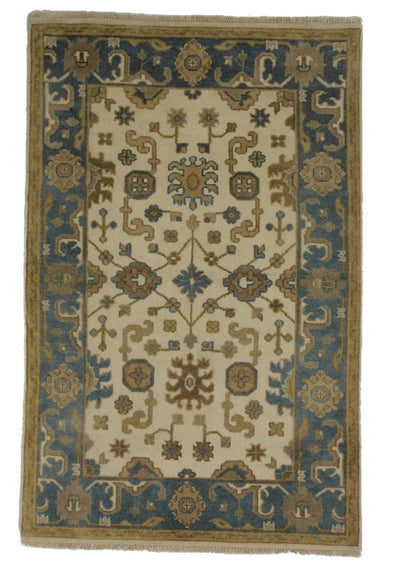 Canvello Hand Made Traditional All Over Indo Oushak Rug - 4'0'' X 6'3'' - Canvello